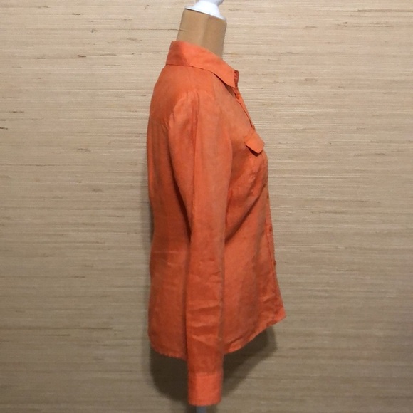 INC International Concepts Women's Orange Button-Down Long Sleeve Linen Shirt 2 - Picture 6 of 12